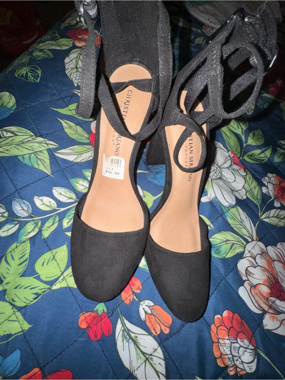 Christian Siriano Black Suede Ankle-Tie Block Heels